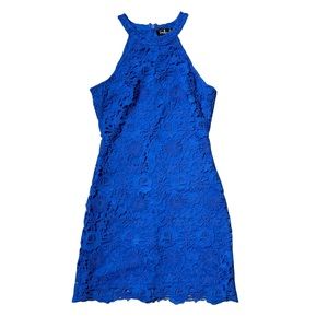 Lulus Love Poem Cobalt Floral Lace Mini Dress S